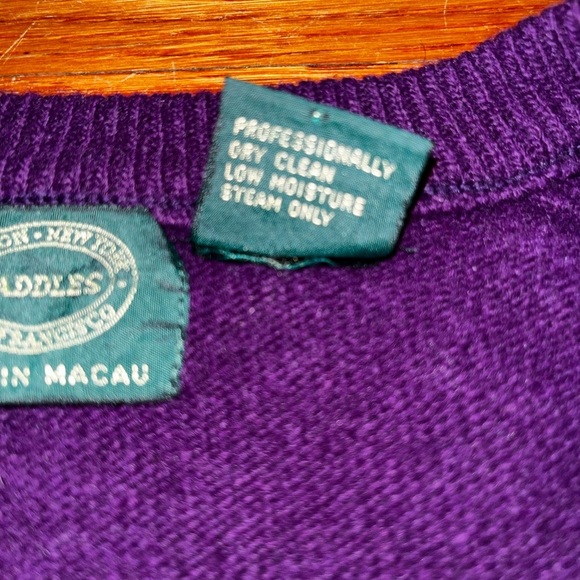 SADDLES 100% pure wool large purple sweater v neck winter macau preppy academia - Picture 4 of 7